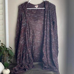 Burgundy and white long flowy hooded Cardigan